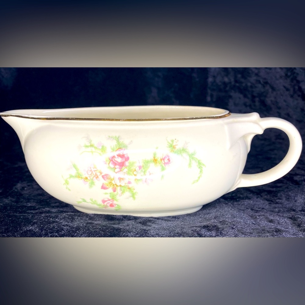 VTG Taylor Smith  USA Rose Moss Sauce Jug numbered 2803 Gold Trim Floral Dish.